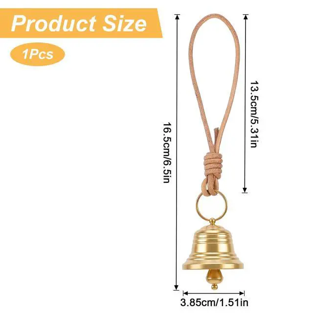 Alt view image 2 of 7 - Bells for Door Knob Gold Brass Bell Small Bell Vintage Gold Hanging on Leather Rope Entry Doorbell for Home Shop Garden Decor Garden Christmas Decoration