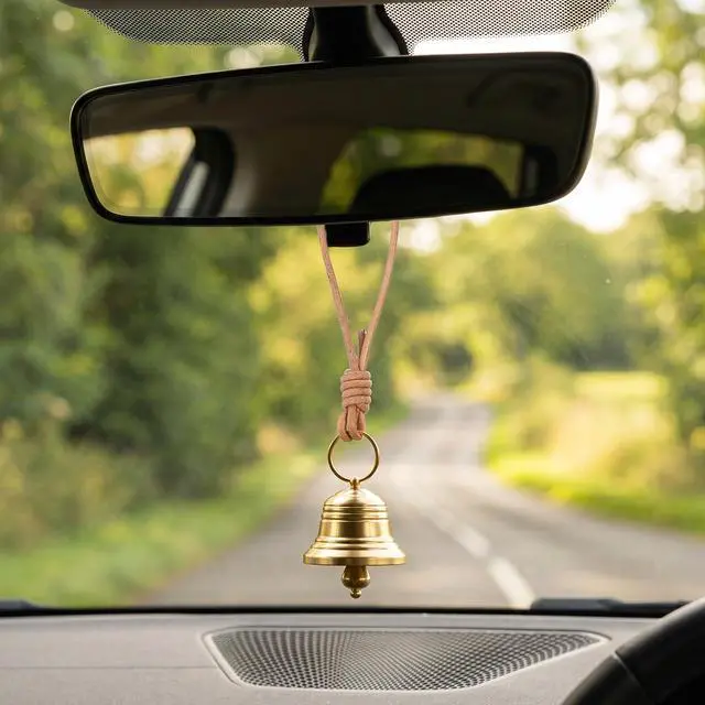 Alt view image 3 of 7 - Bells for Door Knob Gold Brass Bell Small Bell Vintage Gold Hanging on Leather Rope Entry Doorbell for Home Shop Garden Decor Garden Christmas Decoration