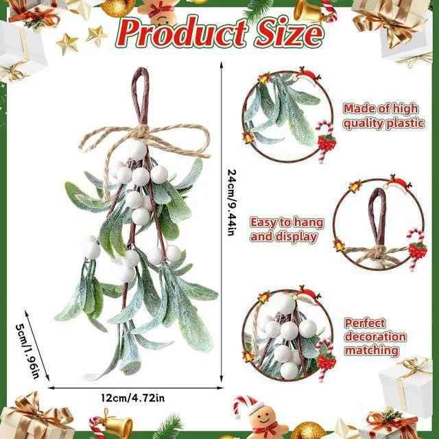 Alt view image 2 of 7 - 2 Pack Artificial Mistletoe Hanging Ornaments, 9.44 Inches Length, Red and White Berries, Christmas Décor for Doors, Walls, Fireplaces, Seasonal Holiday Home Decorations,Winter Wonderland Décor