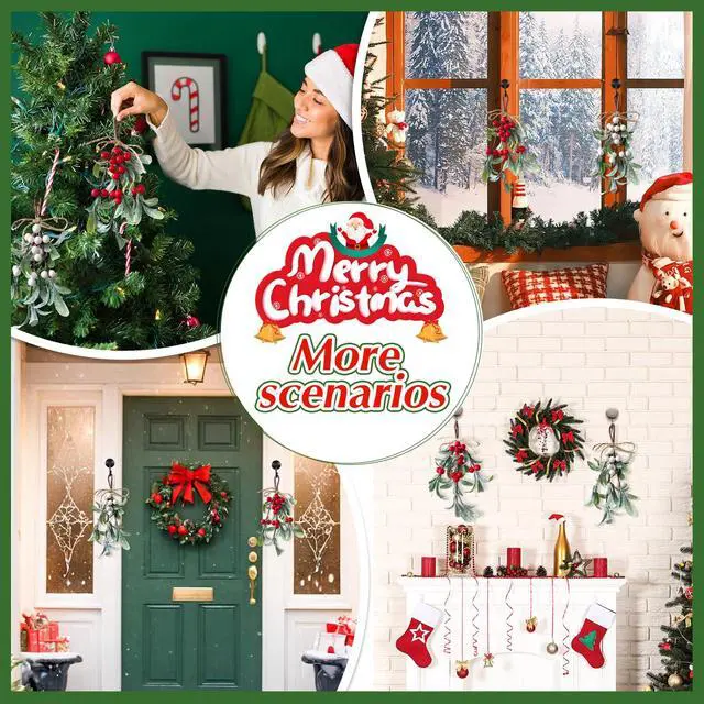 Alt view image 3 of 7 - 2 Pack Artificial Mistletoe Hanging Ornaments, 9.44 Inches Length, Red and White Berries, Christmas Décor for Doors, Walls, Fireplaces, Seasonal Holiday Home Decorations,Winter Wonderland Décor
