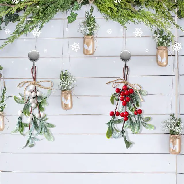 Alt view image 4 of 7 - 2 Pack Artificial Mistletoe Hanging Ornaments, 9.44 Inches Length, Red and White Berries, Christmas Décor for Doors, Walls, Fireplaces, Seasonal Holiday Home Decorations,Winter Wonderland Décor