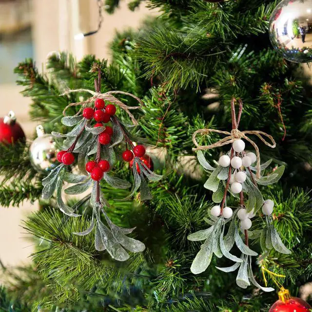 Alt view image 6 of 7 - 2 Pack Artificial Mistletoe Hanging Ornaments, 9.44 Inches Length, Red and White Berries, Christmas Décor for Doors, Walls, Fireplaces, Seasonal Holiday Home Decorations,Winter Wonderland Décor
