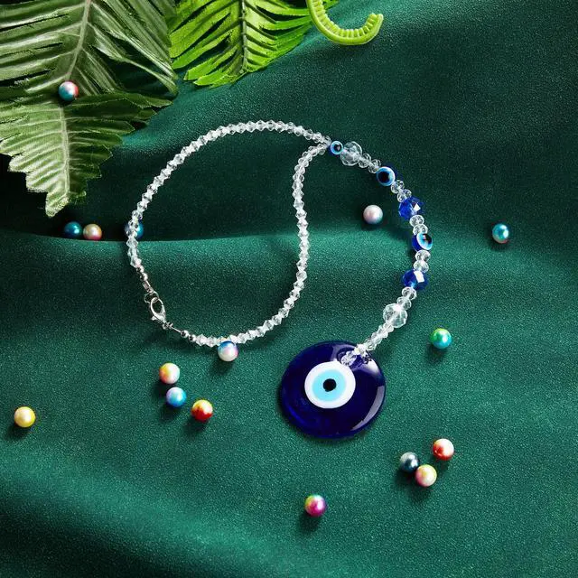 Alt view image 2 of 6 - Evil Eye Car Hanging Ornament Evil Blue Eye Charms for Rear View Mirror Beaded Decor Car Accessories Pendent for Window Door Frame Balcony (Classic Style,Blue)
