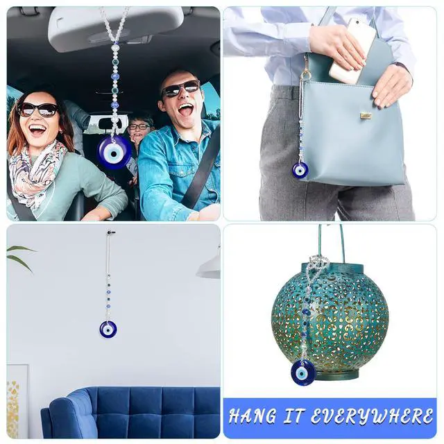 Alt view image 3 of 6 - Evil Eye Car Hanging Ornament Evil Blue Eye Charms for Rear View Mirror Beaded Decor Car Accessories Pendent for Window Door Frame Balcony (Classic Style,Blue)