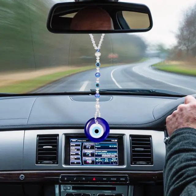 Alt view image 5 of 6 - Evil Eye Car Hanging Ornament Evil Blue Eye Charms for Rear View Mirror Beaded Decor Car Accessories Pendent for Window Door Frame Balcony (Classic Style,Blue)