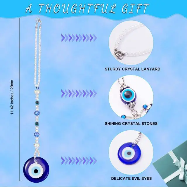 Alt view image 6 of 6 - Evil Eye Car Hanging Ornament Evil Blue Eye Charms for Rear View Mirror Beaded Decor Car Accessories Pendent for Window Door Frame Balcony (Classic Style,Blue)