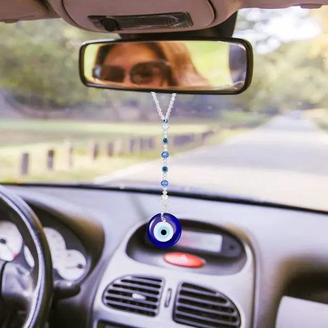 Alt view image 4 of 6 - Evil Eye Car Hanging Ornament Evil Blue Eye Charms for Rear View Mirror Beaded Decor Car Accessories Pendent for Window Door Frame Balcony (Classic Style,Blue)