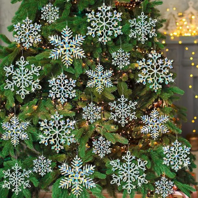 Main image of 36 Pack Christmas Ornaments Snowflakes Decorations - Iridescent Plastic Snowflakes Hanging Decorations for Winter Holiday Christmas Birthday Party Decoration Supplies