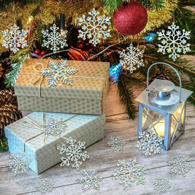 Alt view image 3 of 7 - 36 Pack Christmas Ornaments Snowflakes Decorations - Iridescent Plastic Snowflakes Hanging Decorations for Winter Holiday Christmas Birthday Party Decoration Supplies