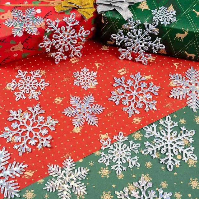 Alt view image 4 of 7 - 36 Pack Christmas Ornaments Snowflakes Decorations - Iridescent Plastic Snowflakes Hanging Decorations for Winter Holiday Christmas Birthday Party Decoration Supplies