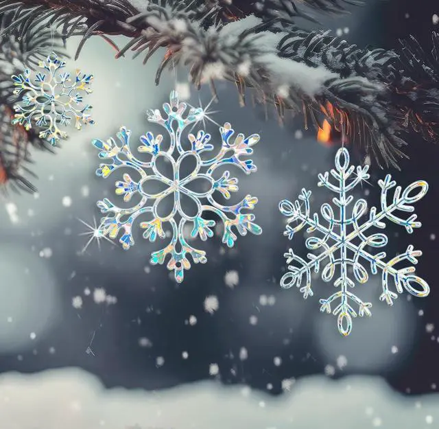 Alt view image 6 of 7 - 36 Pack Christmas Ornaments Snowflakes Decorations - Iridescent Plastic Snowflakes Hanging Decorations for Winter Holiday Christmas Birthday Party Decoration Supplies