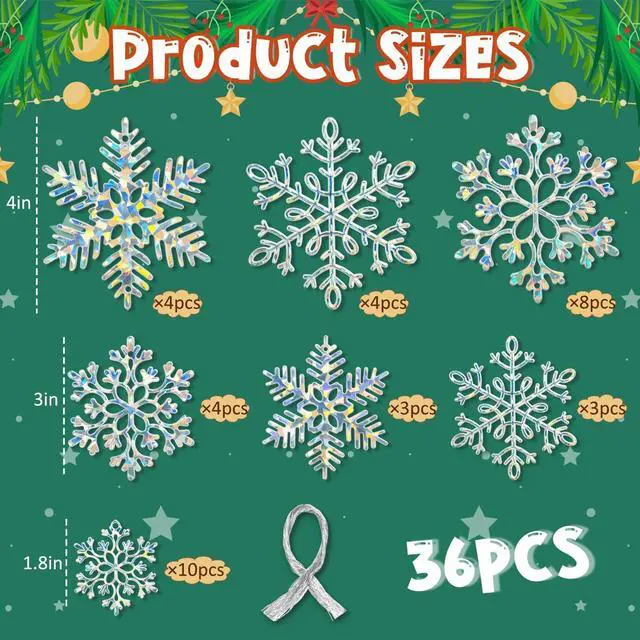Alt view image 5 of 7 - 36 Pack Christmas Ornaments Snowflakes Decorations - Iridescent Plastic Snowflakes Hanging Decorations for Winter Holiday Christmas Birthday Party Decoration Supplies