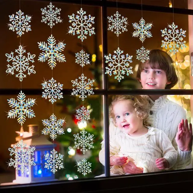 Alt view image 7 of 7 - 36 Pack Christmas Ornaments Snowflakes Decorations - Iridescent Plastic Snowflakes Hanging Decorations for Winter Holiday Christmas Birthday Party Decoration Supplies
