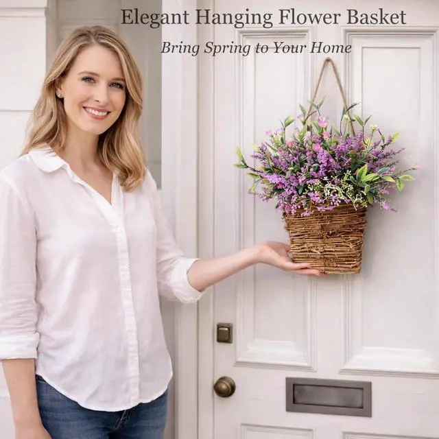 Alt view image 2 of 7 - Wildflower Door Hanging Basket, Spring Front Door Wreath for Porch Farmhouse Decor, Artificial Seasonal Flowers Hanging Ornament (Wildflower)