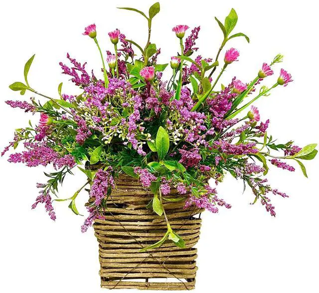 Main image of Wildflower Door Hanging Basket, Spring Front Door Wreath for Porch Farmhouse Decor, Artificial Seasonal Flowers Hanging Ornament (Wildflower)