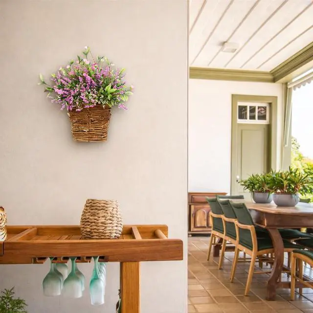 Alt view image 5 of 7 - Wildflower Door Hanging Basket, Spring Front Door Wreath for Porch Farmhouse Decor, Artificial Seasonal Flowers Hanging Ornament (Wildflower)