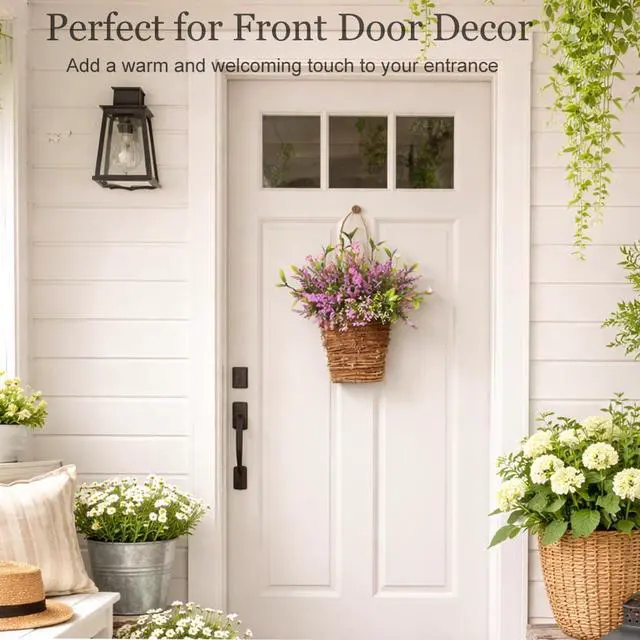 Alt view image 6 of 7 - Wildflower Door Hanging Basket, Spring Front Door Wreath for Porch Farmhouse Decor, Artificial Seasonal Flowers Hanging Ornament (Wildflower)