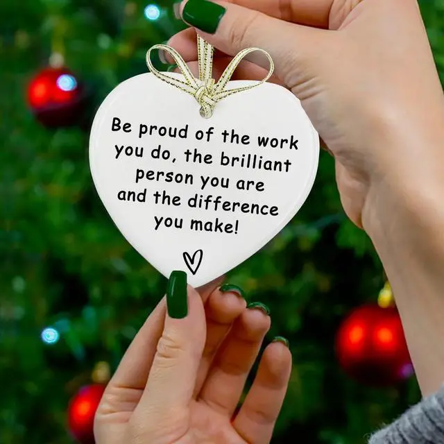 Alt view image 5 of 7 - Be Proud of The Work You Do Heart Ornament, Sentimental Ceramic Friendship Hanging Plaque Gift for Best Coworker Friends Sister, Long Distance Support Gift, Home Wall Door Car Hanging Decor