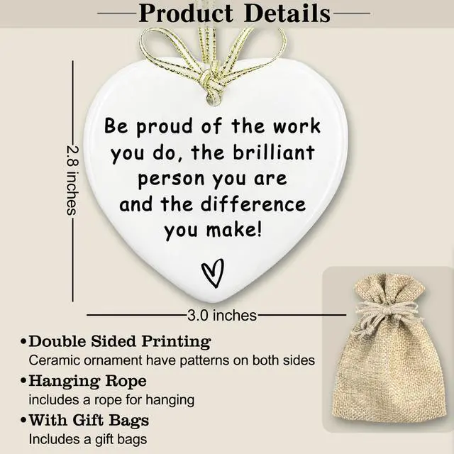 Alt view image 7 of 7 - Be Proud of The Work You Do Heart Ornament, Sentimental Ceramic Friendship Hanging Plaque Gift for Best Coworker Friends Sister, Long Distance Support Gift, Home Wall Door Car Hanging Decor