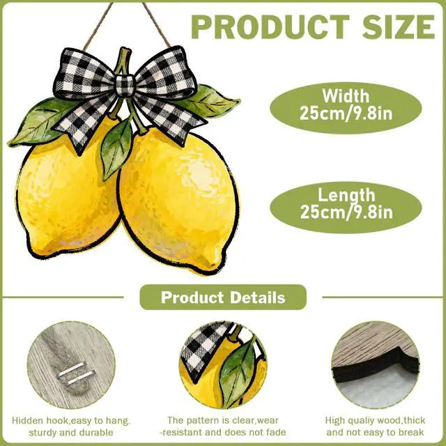 Alt view image 2 of 7 - Lemon Welcome Door Sign for Front Door Spring Summer Hanging Wreath 10"x10" Fresh Lemon Wood Sign Front Door Farmhouse Fall Wall Porch Art Home Kitchen Living Room Indoor Outdoor Ornaments