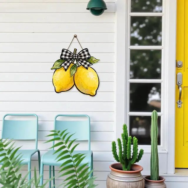Alt view image 3 of 7 - Lemon Welcome Door Sign for Front Door Spring Summer Hanging Wreath 10"x10" Fresh Lemon Wood Sign Front Door Farmhouse Fall Wall Porch Art Home Kitchen Living Room Indoor Outdoor Ornaments