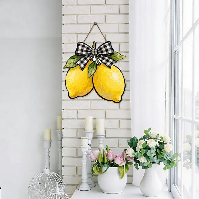 Alt view image 4 of 7 - Lemon Welcome Door Sign for Front Door Spring Summer Hanging Wreath 10"x10" Fresh Lemon Wood Sign Front Door Farmhouse Fall Wall Porch Art Home Kitchen Living Room Indoor Outdoor Ornaments