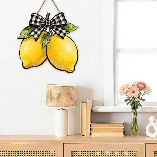 Alt view image 6 of 7 - Lemon Welcome Door Sign for Front Door Spring Summer Hanging Wreath 10"x10" Fresh Lemon Wood Sign Front Door Farmhouse Fall Wall Porch Art Home Kitchen Living Room Indoor Outdoor Ornaments