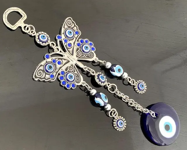 Alt view image 4 of 7 - Turkish Blue Evil Eye with Butterfly Hanging Decoration Ornament (Butterfly)