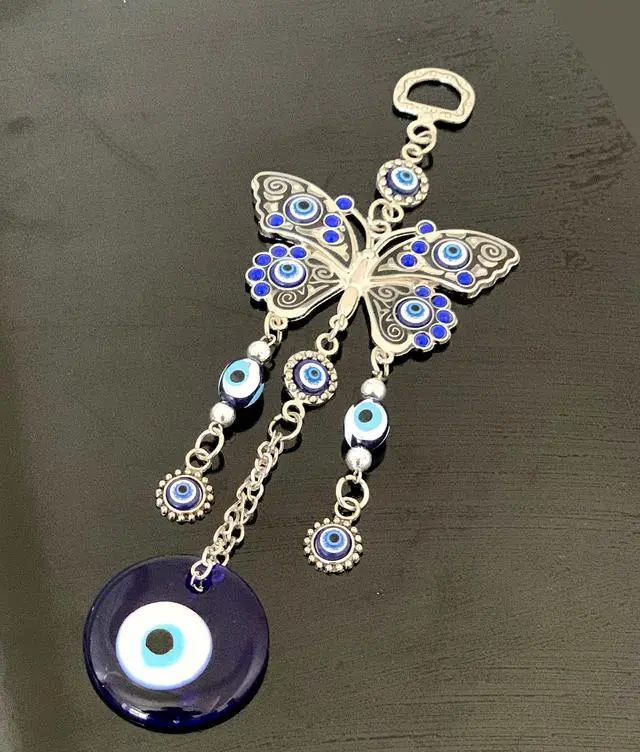Alt view image 3 of 7 - Turkish Blue Evil Eye with Butterfly Hanging Decoration Ornament (Butterfly)