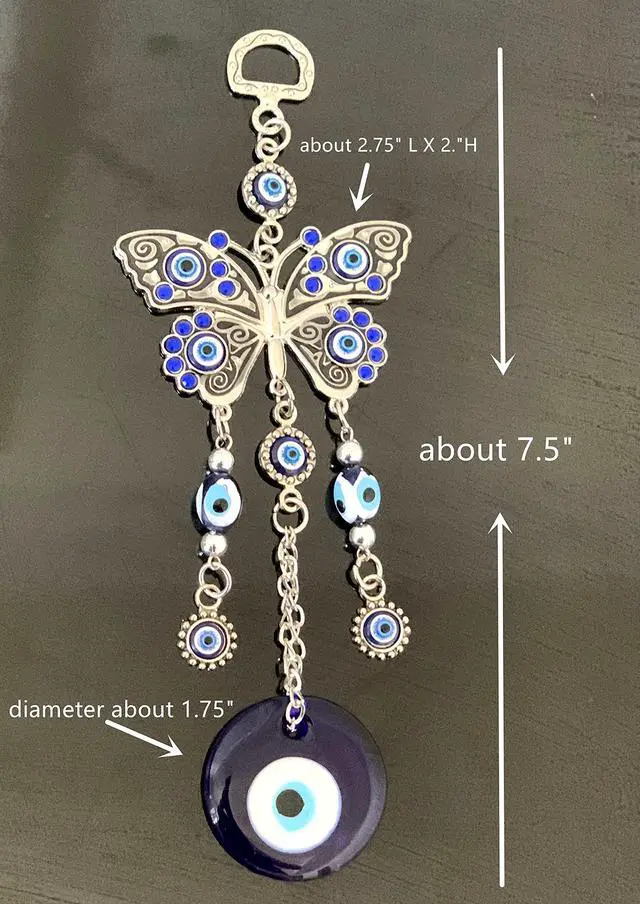Alt view image 5 of 7 - Turkish Blue Evil Eye with Butterfly Hanging Decoration Ornament (Butterfly)