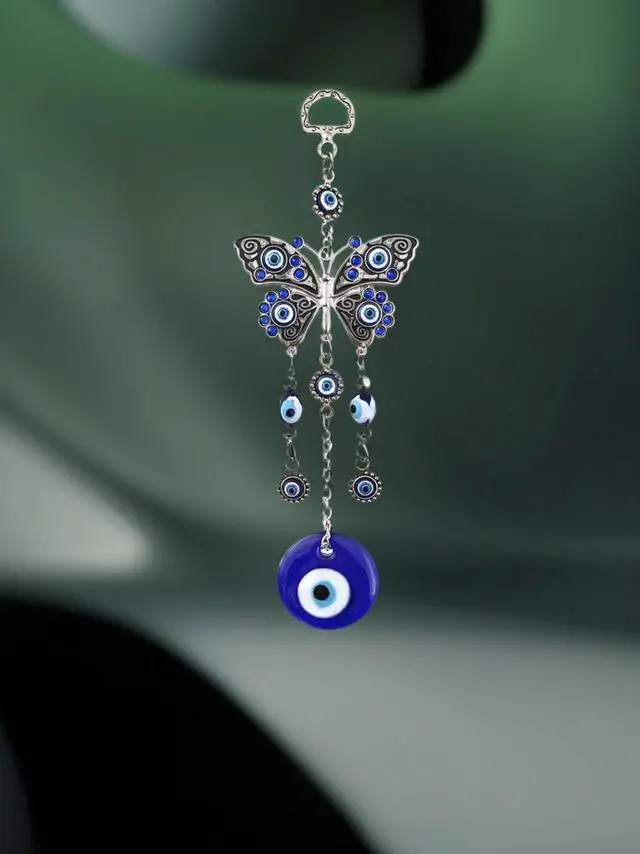 Alt view image 7 of 7 - Turkish Blue Evil Eye with Butterfly Hanging Decoration Ornament (Butterfly)