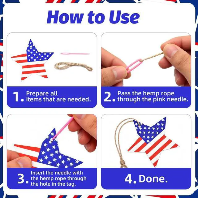 Alt view image 3 of 6 - 24 Pcs 4th of July Star Hanging Decorations, Patriotic Red White Blue Star Garland Ornaments with Jute Rope for Independence Day Memorial Day Party Decorations