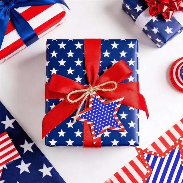 Alt view image 6 of 6 - 24 Pcs 4th of July Star Hanging Decorations, Patriotic Red White Blue Star Garland Ornaments with Jute Rope for Independence Day Memorial Day Party Decorations