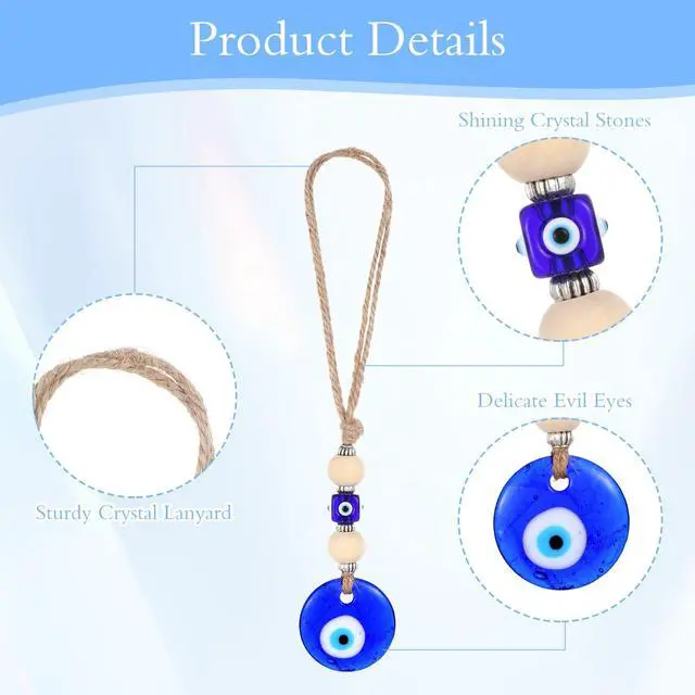 Alt view image 3 of 7 - Evil Eye Car Hanging Ornament, Classic Blue Evil Eye Beaded Charms Rear View Mirror Pendent Decor Car Accessories for Window Door Wall