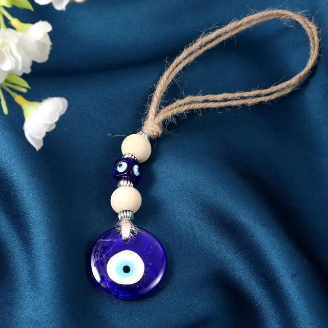 Alt view image 4 of 7 - Evil Eye Car Hanging Ornament, Classic Blue Evil Eye Beaded Charms Rear View Mirror Pendent Decor Car Accessories for Window Door Wall