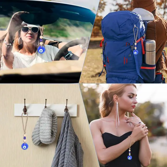 Alt view image 5 of 7 - Evil Eye Car Hanging Ornament, Classic Blue Evil Eye Beaded Charms Rear View Mirror Pendent Decor Car Accessories for Window Door Wall