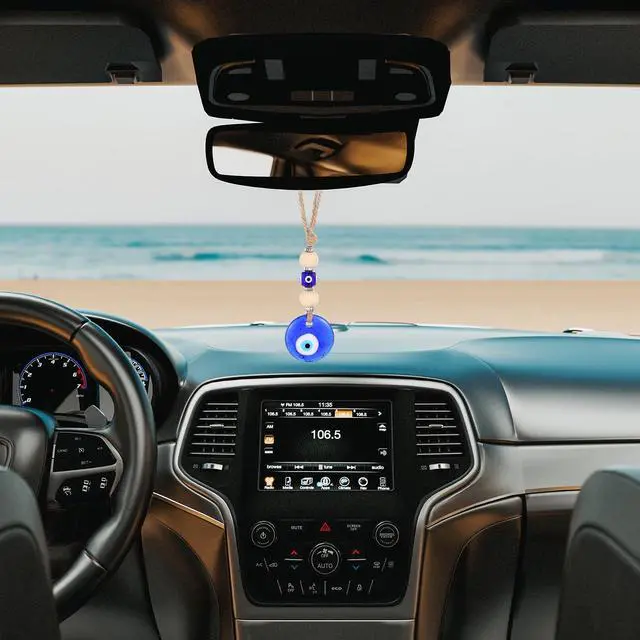 Alt view image 6 of 7 - Evil Eye Car Hanging Ornament, Classic Blue Evil Eye Beaded Charms Rear View Mirror Pendent Decor Car Accessories for Window Door Wall