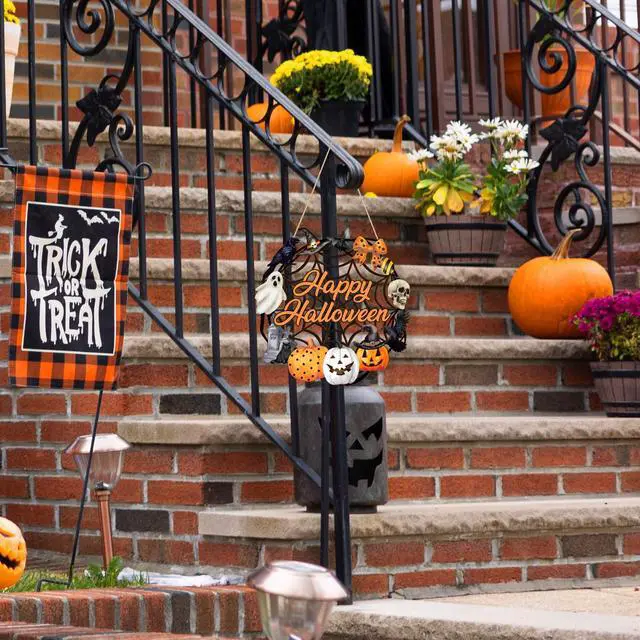 Alt view image 5 of 7 - Halloween Decoration Wooden Ghost Door Halloween Wreath for Front Door Sign Wall Signs Decor, Pumpkin Black Cat Wreaths Sign Hanging for Home Wall Decor Outdoor Indoor Farmhouse Party Supply