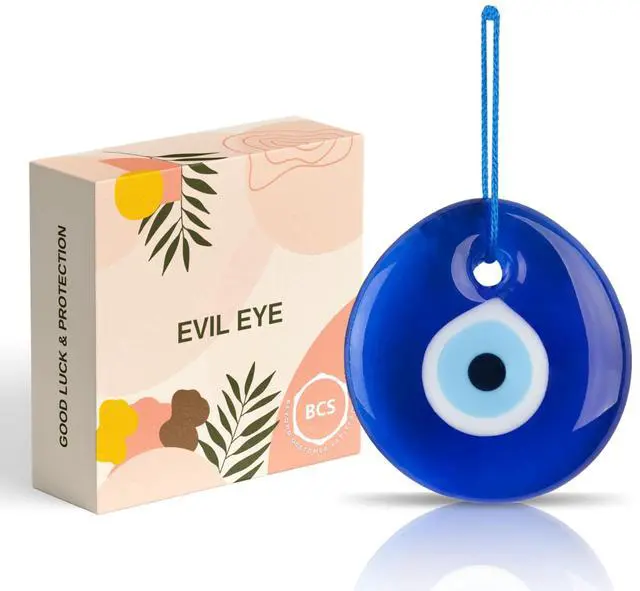 Main image of Blue Evil Eye Decor 2.8" Wall Hanging Ornament Glass Handmade Turkish Greek Nazar Amulet Good Luck and Protection Charm for Home, Office, Garden, Door Ojo Turco (in Box)