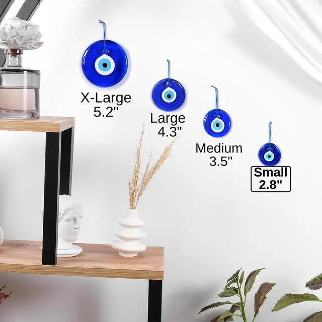 Alt view image 4 of 7 - Blue Evil Eye Decor 2.8" Wall Hanging Ornament Glass Handmade Turkish Greek Nazar Amulet Good Luck and Protection Charm for Home, Office, Garden, Door Ojo Turco (in Box)