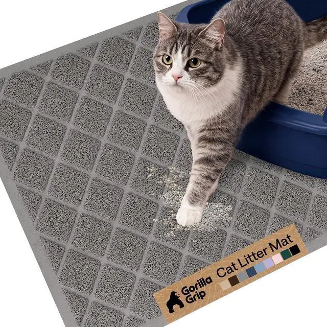 Main image of Cat Litter Box Mat, Cushioned Coil Mesh Litter Trapping Mats, Scatter Control Supplies for Less Mess, Phthalate Free, Ultra Deep Catch Grooves, Rinse or Vacuum to Clean, 24x17 Gray