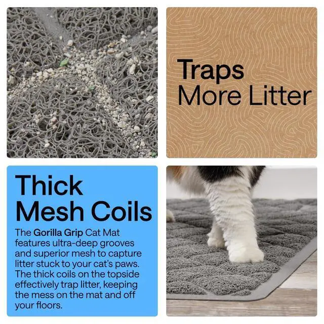 Alt view image 3 of 7 - Cat Litter Box Mat, 35x23, Cushioned Coil Mesh Litter Trapping Mats, Scatter Control Supplies for Less Mess, Phthalate Free, Ultra Deep Catch Grooves, Rinse or Vacuum to Clean, Gray