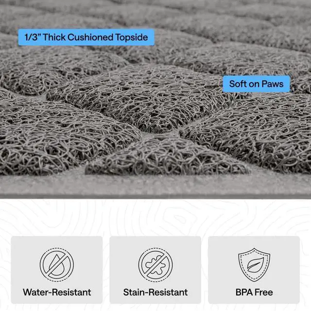 Alt view image 5 of 7 - Cat Litter Box Mat, 35x23, Cushioned Coil Mesh Litter Trapping Mats, Scatter Control Supplies for Less Mess, Phthalate Free, Ultra Deep Catch Grooves, Rinse or Vacuum to Clean, Gray