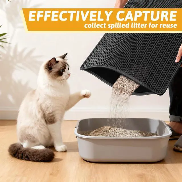 Alt view image 3 of 7 - Cat Litter Mat Double Layer Waterproof Urine Proof Trapping Mat 1 Pack (Black, 30x24 Inch (Pack of 1))