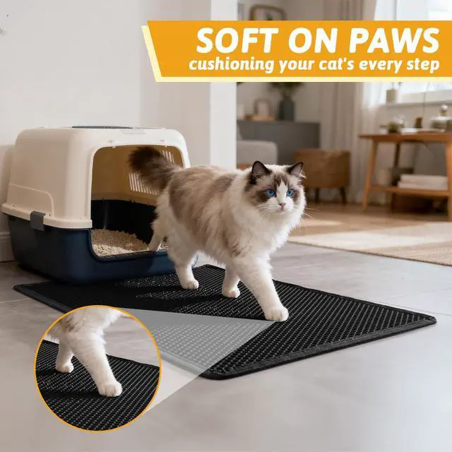 Alt view image 4 of 7 - Cat Litter Mat Double Layer Waterproof Urine Proof Trapping Mat 1 Pack (Black, 30x24 Inch (Pack of 1))