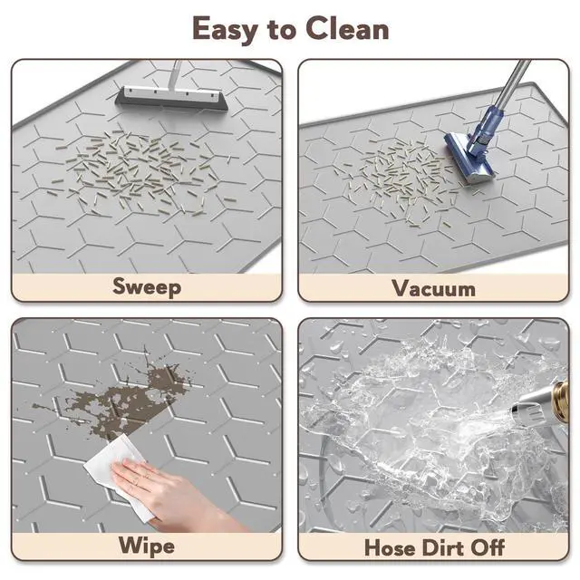 Alt view image 4 of 7 - Cat Litter Box Mat, Large 40" X 28" Litter Trapping Mat for Cats, Waterproof Silicone Pad for Floor, Gray