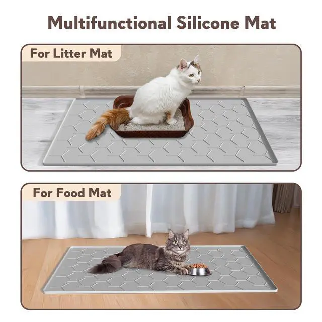 Alt view image 6 of 7 - Cat Litter Box Mat, Large 40" X 28" Litter Trapping Mat for Cats, Waterproof Silicone Pad for Floor, Gray