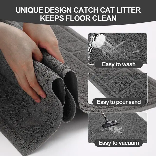 Alt view image 3 of 7 - Cat Litter Box Mat, 35" x 24" Large Kitty Litter Trapping Mat Keep Floor Clean, Litter Box Mat Scatter Control, Waterproof, Easy to Clean, Durable Large Size Litter Mats for Floor