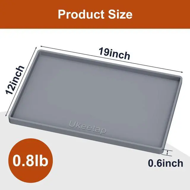 Alt view image 7 of 7 - Extra Thick Silicone Mat Waterproof with Raised Edge 19 x 12, BPA Free Non-Slip Dog & Cat Food Mat, Feeding Mat for Food and Water Bowls, Spill Proof Mat to Protect Floors, Gray