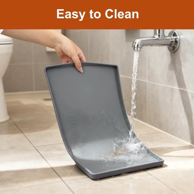 Alt view image 6 of 7 - Extra Thick Silicone Mat Waterproof with Raised Edge 19 x 12, BPA Free Non-Slip Dog & Cat Food Mat, Feeding Mat for Food and Water Bowls, Spill Proof Mat to Protect Floors, Gray